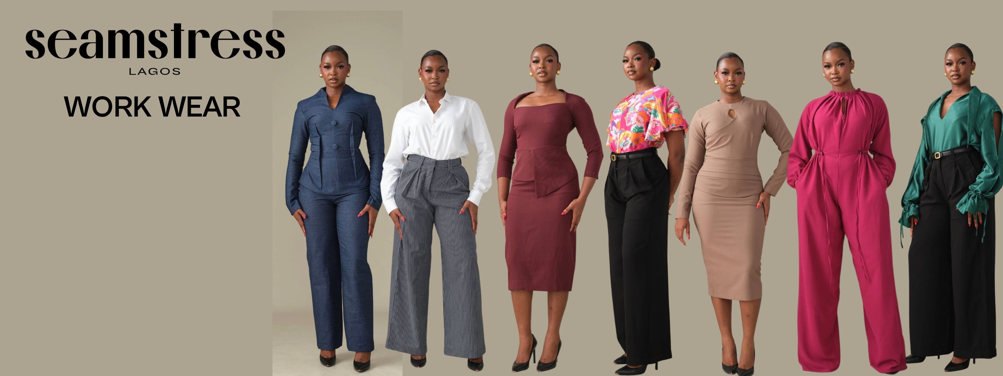 Seamstress Lagos work wear collection featuring models in various outfits.