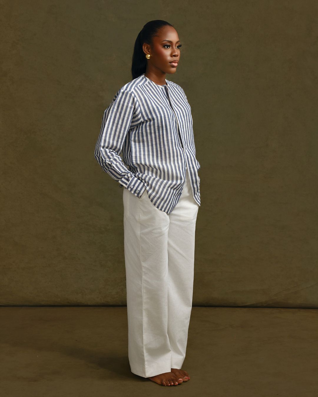 SL Signature Striped Collarless Shirt
