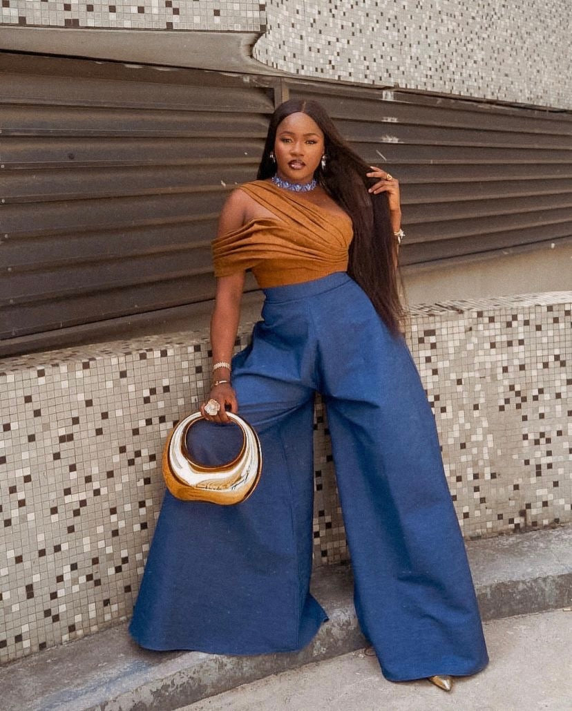 Model rocking an Omotoke Denim Top