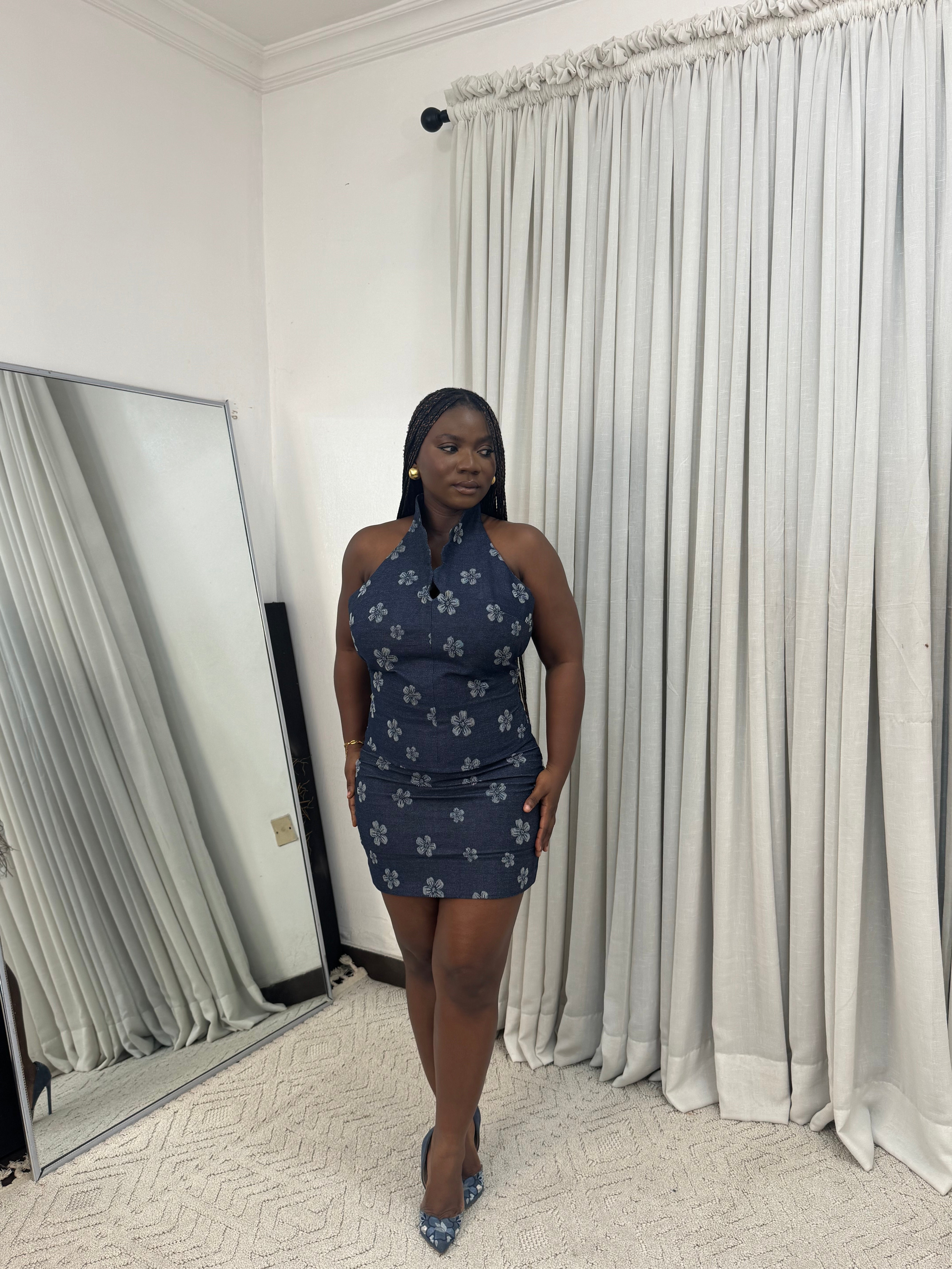 Yobe Floral Denim Skirt Set