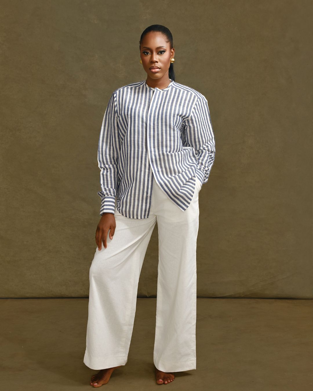 SL Signature Striped Collarless Shirt